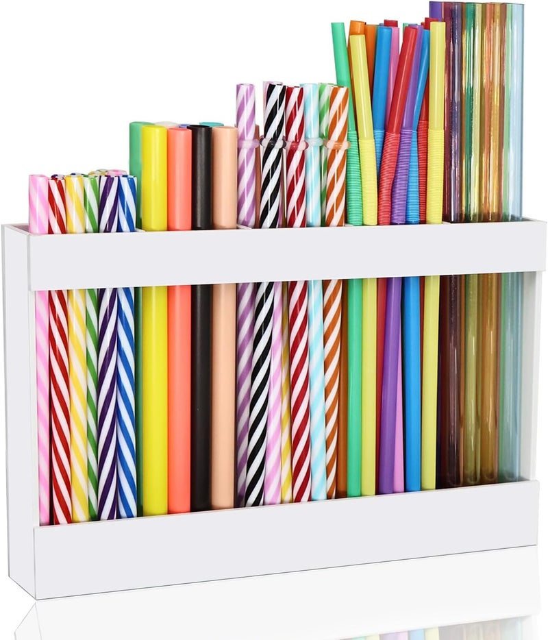 NTIERA 9.5" Large Acrylic Straw Holder for Cabinet Door-Reusable Tumbler Straw Organizer Storage,Small Kitchen Organizers and Storage Accessories Container, Ultra Sticky Cupboard Door Mounted(White) - Image 1